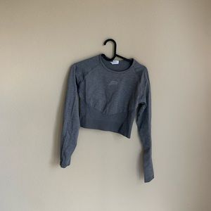 Pursue Fitness Long Sleeve Crop Top. Grey. Medium.